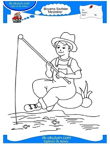 Çocuklar İçin Balıkçı Boyama Sayfaları 